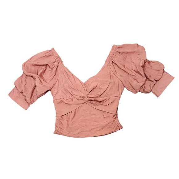 Vestique Top Burnt Orange V Neck Puffed Sleeve Pleated Tie Back Fairy Corset S - Picture 6 of 16